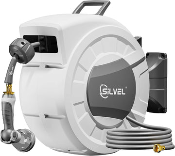 Retractable Garden Hose Reel, 1/2" x 100ft Wall Mount Heavy Duty Automatic Hose Reel with 10 Pattern Nozzle, Any