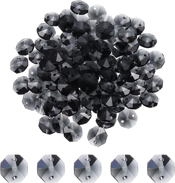 14mm Glass Octagon Beads, Sun Catcher Beads Bulk 2 Hole Sun Catcher Pendants 0.55" & 120 Pcs & Clear Black-Fitting