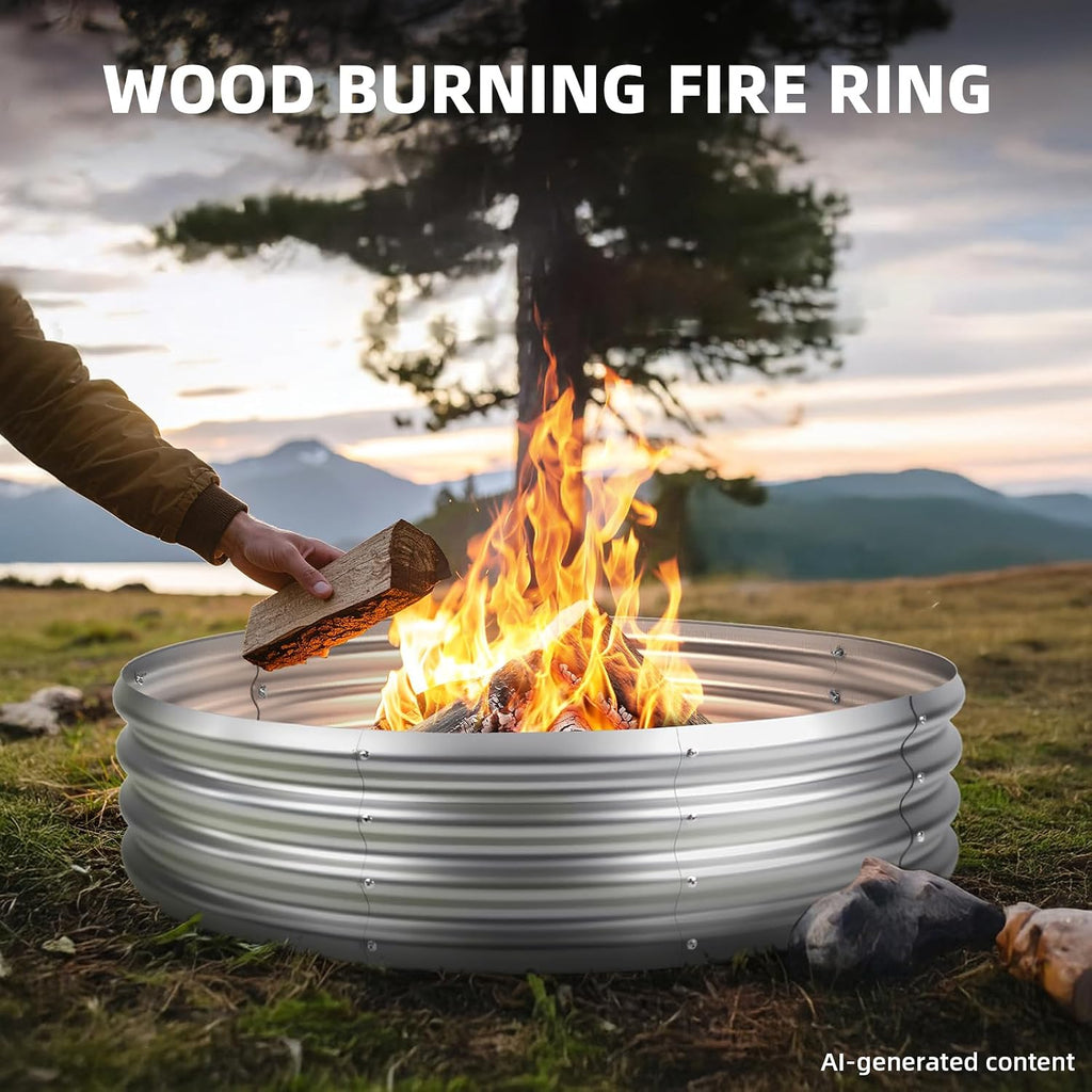 60 Inch Fire Pit Ring for Outside, 5FT Diameter Wood Burning Fire Ring, Large Round Galvanized Steel Fire Pit