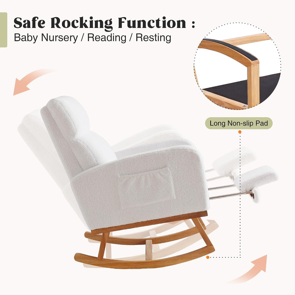 Rocking Chair Nursery with Foot Rest, Nursing Rocking Chairs for Mom Nursery, Teddy Rocker Glider with High Backrest