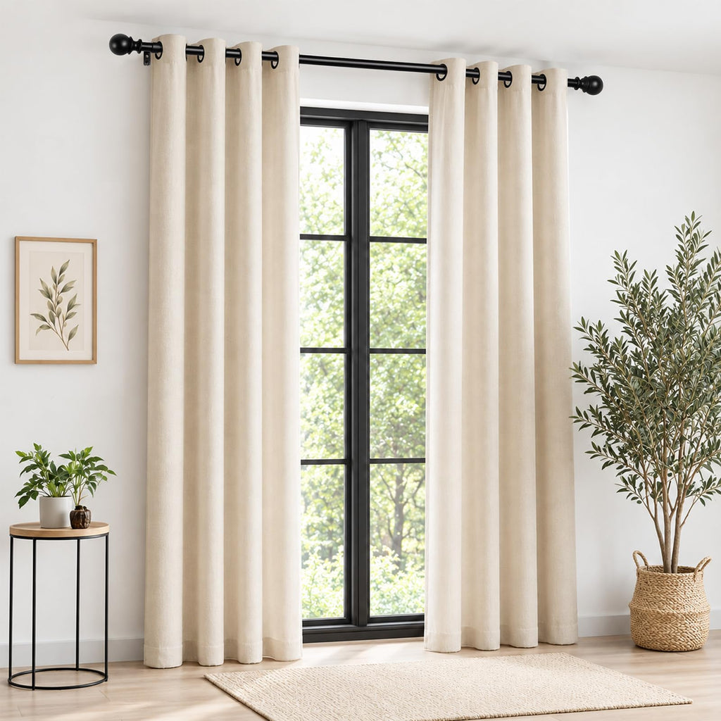 1 Inch Adjustable Curtain Rods for Windows, 32"-86", Black