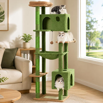 72" Cactus Cat Tree with Hammock & Scratcher Posts for Large Cat
