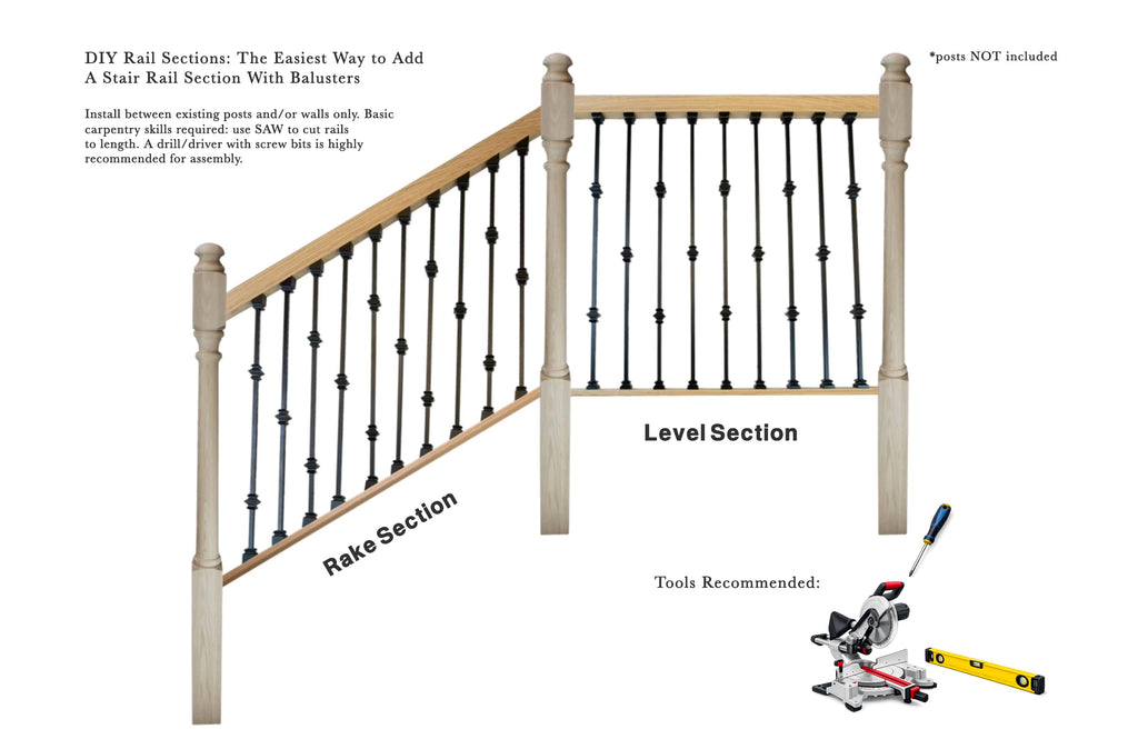 DIY Indoor Stair Rail Section Kit with Black Metal Balusters (Double Twist, Single Basket) (Level 4ft)