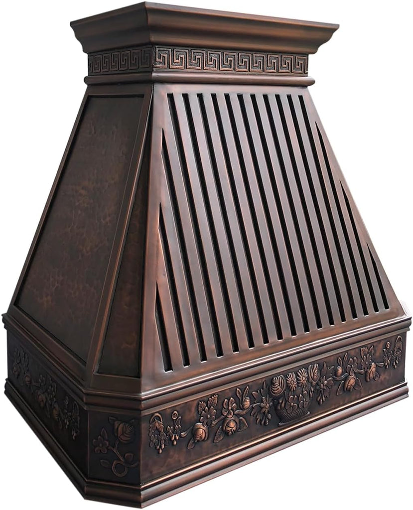 36 Inch Copper Wall Mount Range Hood 610 CFM LED Lights Dishwasher-Safe Baffle Filters