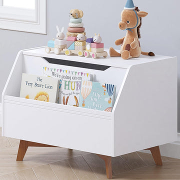 Kids Toy Box, Toy Chest with Bookshelf, Kids Storage Organizer Bench | Wooden Toy Trunk With Lit, Gently Tapered