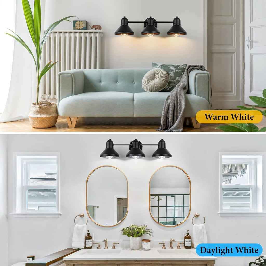 Bathroom Light Fixtures,3-Light Black Metal Vanity Light Over Mirror | Farmhouse Rustic Industrial Bathroom Vanity