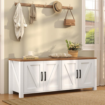 47.3" Shoe Storage Bench, Farmhouse Entryway Bench with 4 Doors & Adjustable Shelves, 2-Tier Shoe Bench, Hallyway