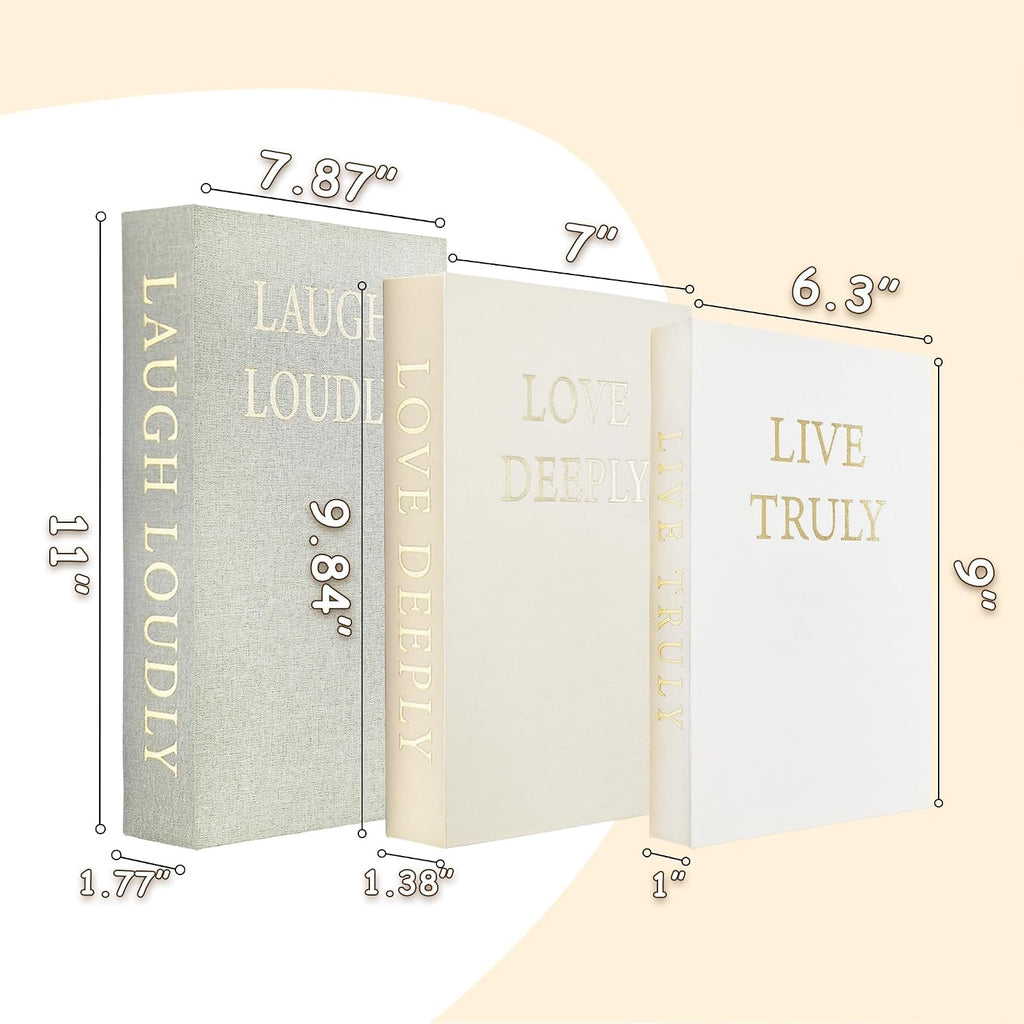 Aesthetic Decorative Books, Set of 3 Linen Faux Books for Decoration | Fake Book Boxes with Storage Space, No