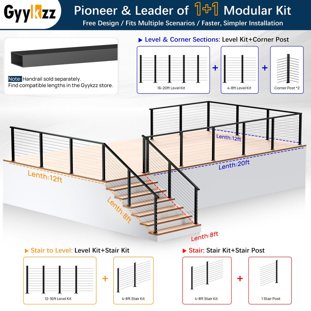 36" Cable Railing Corner Post, Fixed Top Mount 90° L-Drilled One Post Corner Solution, Stainless Steel T304