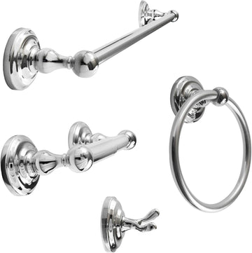 Modern Silver Bathroom Hardware Accessories Set, Includes Robe Hook, Toilet Paper Holder, Towel Ring, 24" Towel Bar