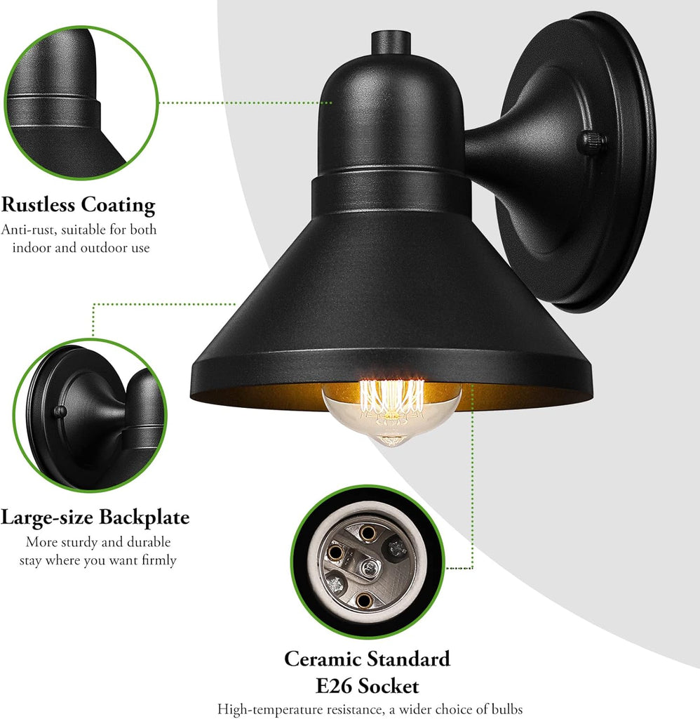 Outdoor Lanterns, 2-Pack Exterior Light Fixtures, Waterproof Anti-Rust Black Wall Mount Lights