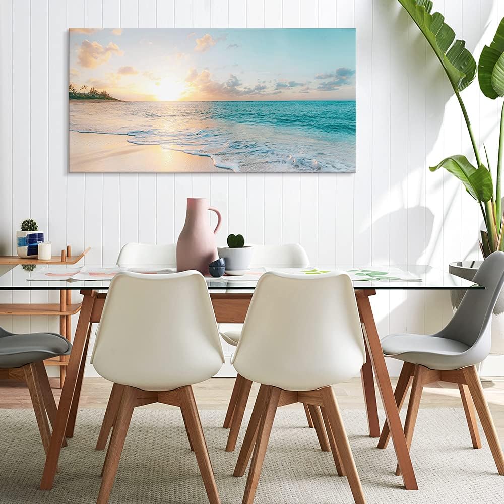 Ocean Beach Sunset Canvas Wall Art Seascape Paintings Coastal Picture Framed Artwork Living Room Office Wall Decor