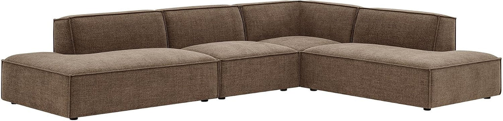 Restore Performance Fabric Upholstered 4-Piece Modular L-Shaped Armless Sectional Sofa in Mocha - Low Profile Couch