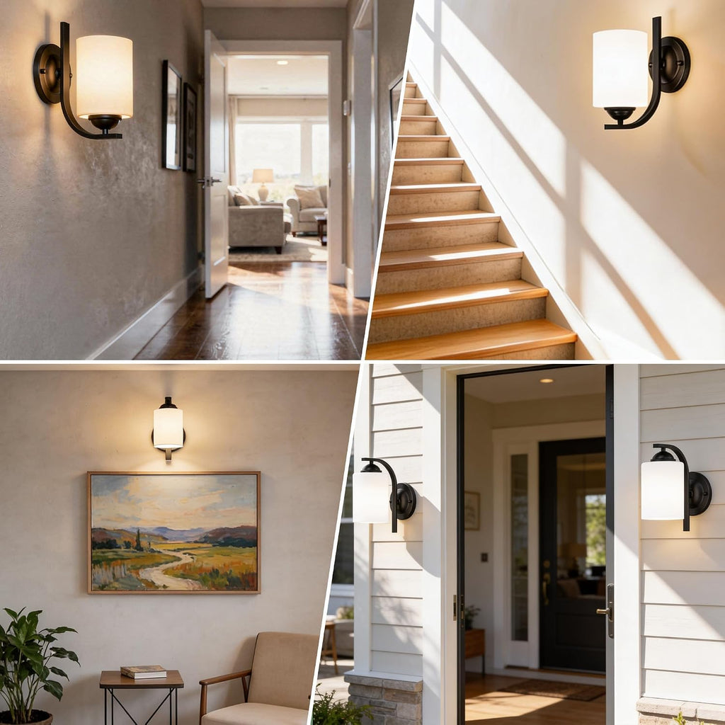 2-Pack Wall Sconces , Matte Black Farmhouse Wall Light Fixtures with Glass Shade, Modern Vanity Wall Lamps