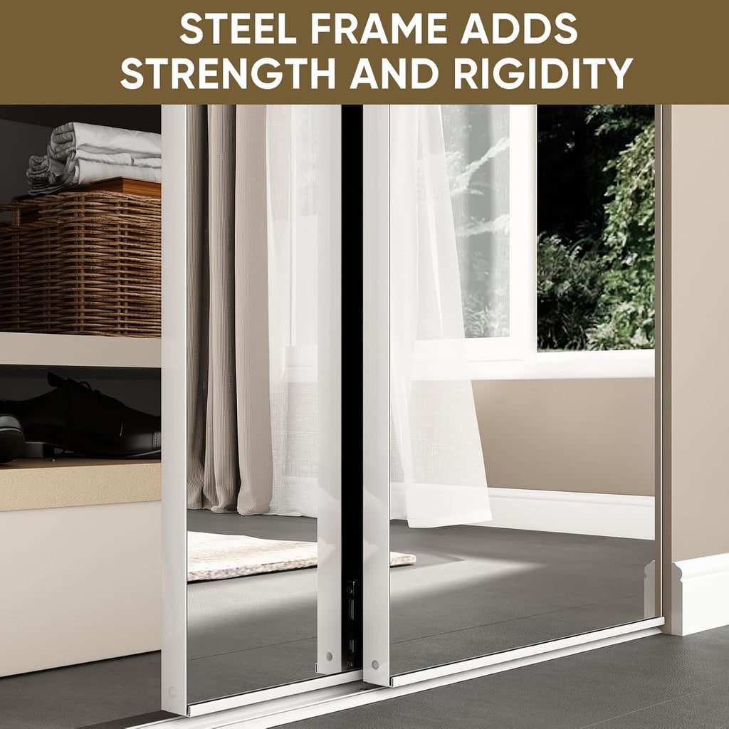 Mirror Closet Doors, 60''x80'' One Side Sliding Closet Door with Hardware Kit, Interior Steel Frame 