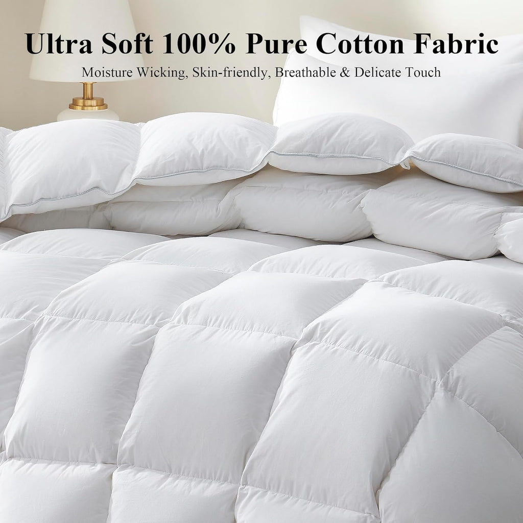 Goose Feather Down Fiber Comforter Queen - All Season White Fluffy Duvet Insert