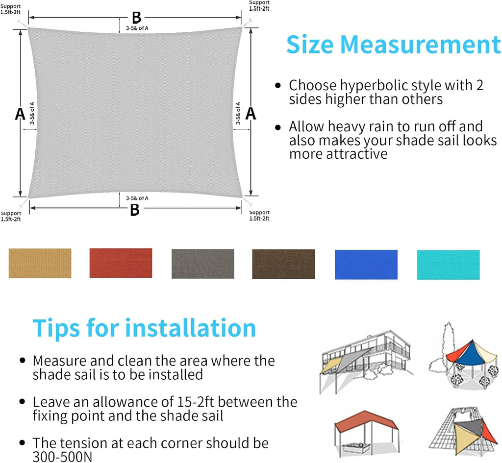 Shade Sail 13'X17' Rectangle Light Grey Breathable UV Block Outdoor Canopy for Backyard Patio Pergola Garden Deck(We