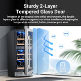 15” Wine Cooler, 30 Bottle Dual Zone Wine Fridge With Double-Layer Glass Door, F