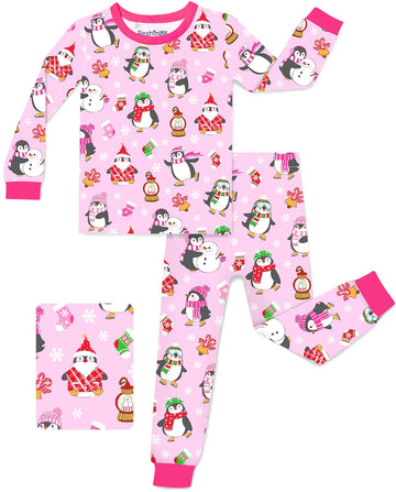 Bamboo Viscose Toddler Girls Kids Pajamas Merry Penguins Pjs Long Sleeve Snug fit - 2pcs Soft Jammies