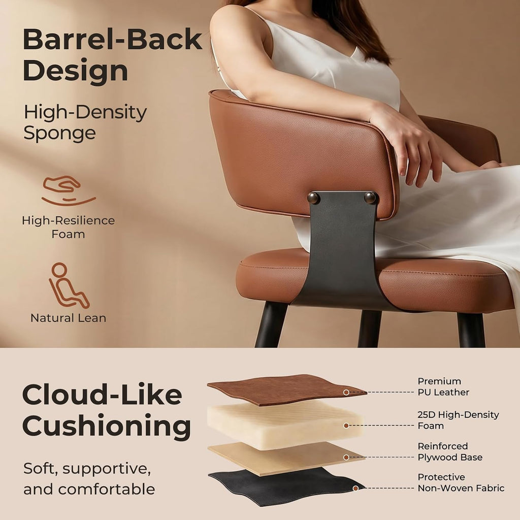 Dining Chairs Set of 4, Modern Upholstered Faux Leather Kitchen Chairs with Curved Back, Easy to Assemble & Clean for