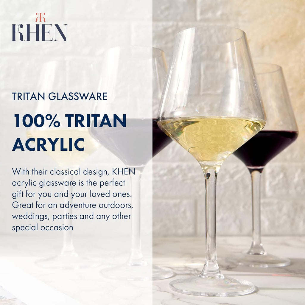 European Style Plastic Crystal, Stemmed Wine Glasses | 6 Set | Acrylic Glasses Tritan Drinkware, Unbreakable Color