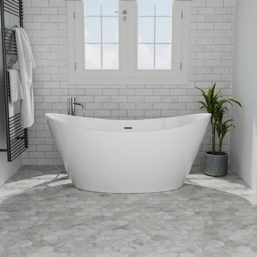 Freestanding Bathtub Luxury Acrylic Soaking SPA Modern Stand Alone Bathtubs in White 59 Inch