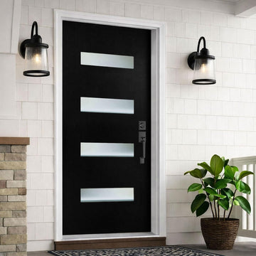 36 x 80 Fiberglass Entry Door with Brickmould, Frosted Glass - Contemporary Style for Home's Front Entrance, Left Hand