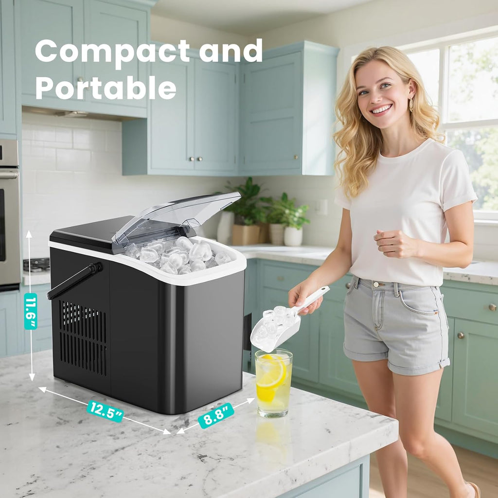 Ice Maker Machine with Handle,26lbs in 24Hrs,9 Ice Cubes in 6 Mins,Auto-Cleaning Portable Ice Maker with Basket
