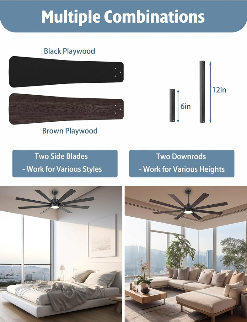 62" Ceiling Fan with LED Light and Remote - Black and Brown