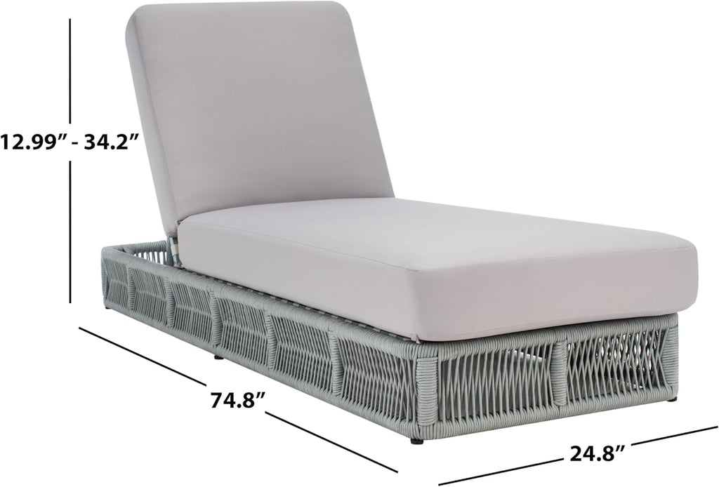 Outdoor Chaise Lounge Chair - Grey & Grey - Steel and Woven Rope - Adjustable 5-Position Backrest - Ideal
