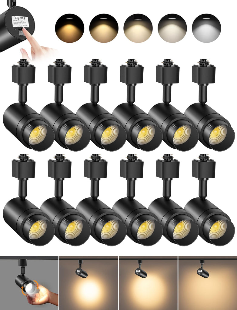 Zoomable H Track Lighting Heads Dimmable 12W 12 Pack Black
