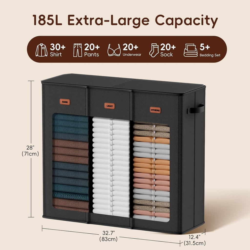 185L Laundry Hamper 3 Section, Laundry Hamper with Lid, Dirty Clothes Hamper with 3 Removable Washing Bags, Extra