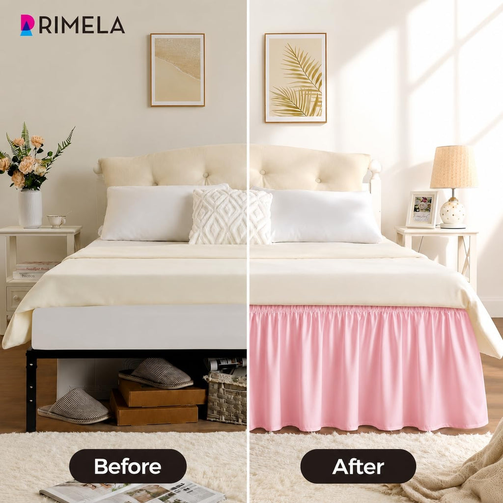 Pink Bed Skirt Twin Size 15 Inch Drop, Elastic Wrap Around Bedskirt