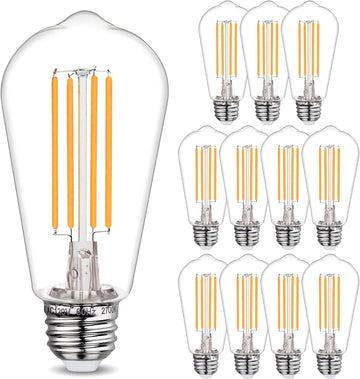 12 Pack ST58 Dimmable Vintage LED Edison Bulbs, 2700K Soft White