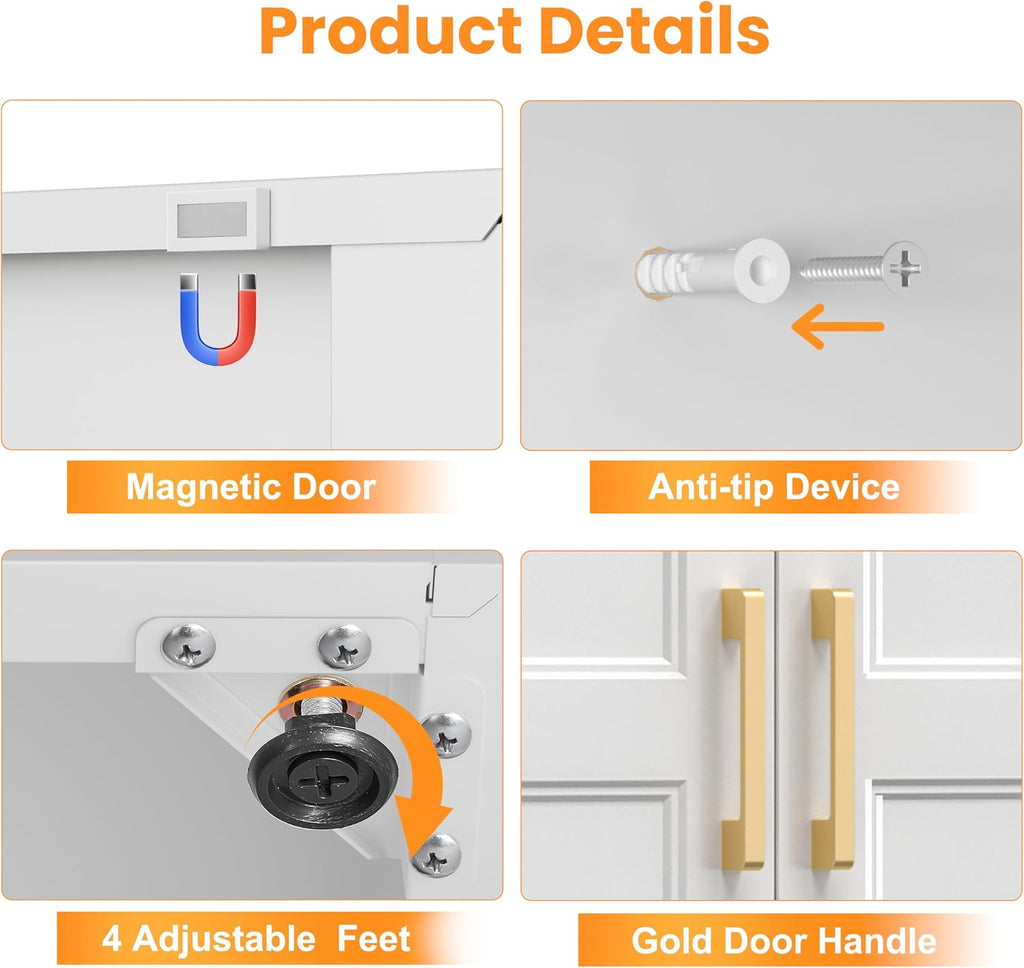 71" Metal Pantry Cabinet,Storage Cabinet with Doors and Shelves | Freestanding Cupboard, Gold Handles, Adjustable