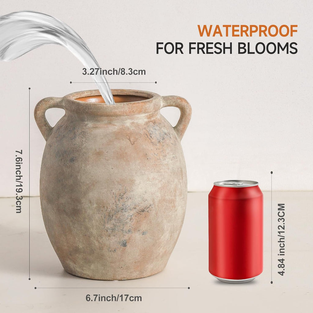 Ceramic Flower Vase 7.6 inch Farmhouse Rustic Vase Decorative Pottery Terracotta Vases
