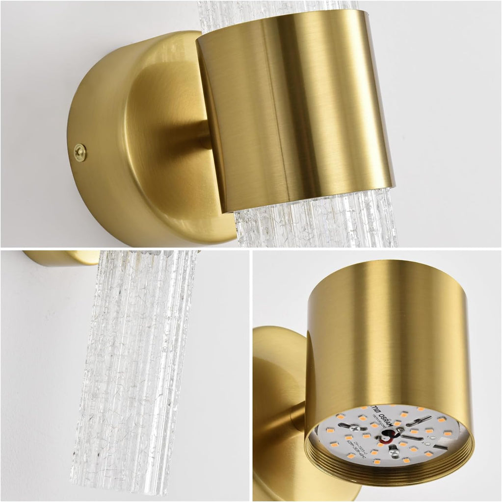 Crystal Sconces Wall Lighting, Gold Wall Sconces Set of 2, LED Crystal Sconces Set of 2, Wall Lights for Bedroom