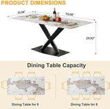 Modern Marble Dining Table, 70" White Kitchen Dining Room Table for 4 6 8 with 0.4" Thick Faux Marble Tabletop and