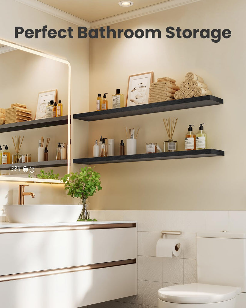 35.4" Floating Shelves for Wall Decor & Storage, Set of 3, Black