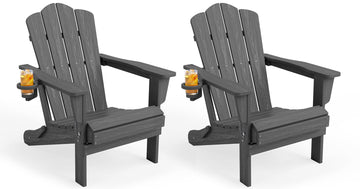 Folding Adirondack Chair Set of 2 with Cup Holder, Grey