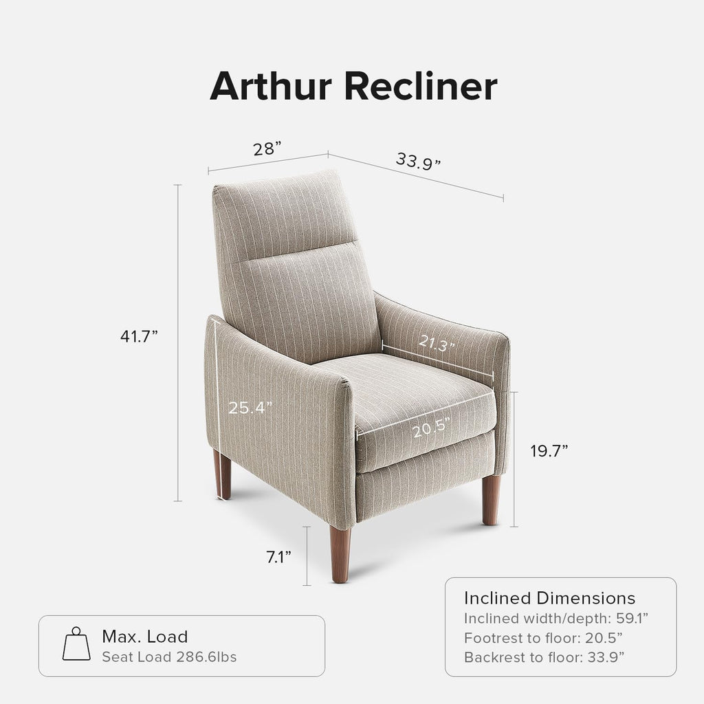 Arthur Recliner Chair with 3 Positions, Accent Armchair, Mid Century Modern Reading Chair, High Back Padded Support