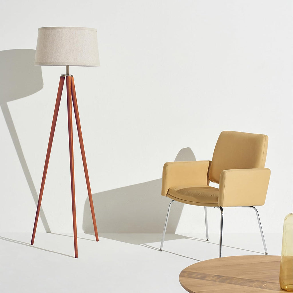Emma LED Floor Lamp, Tall Lamp with Wood Legs, Mid-Century Modern Standing Lamp Reading, Tripod Lamps & Offices