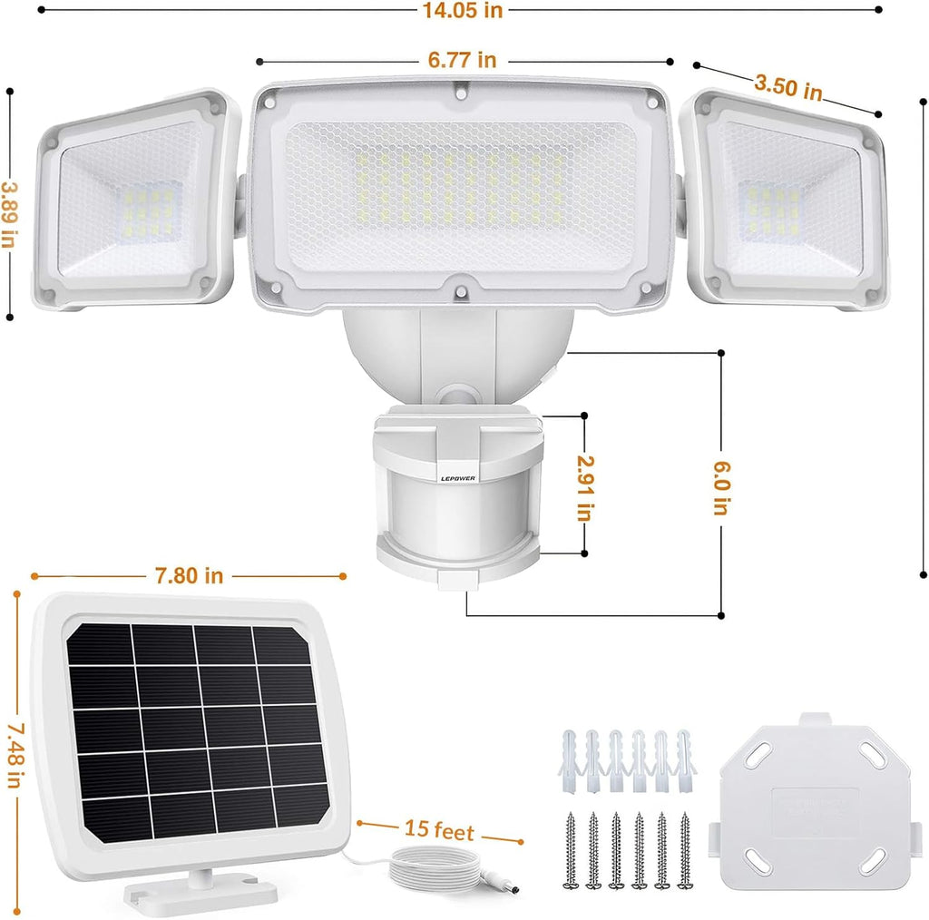 Solar LED Security Lights, PIR Motion Sensor Outdoor, 1600LM, Yard | 5500K Daylight, 72FT180° Motion Sensor Flood