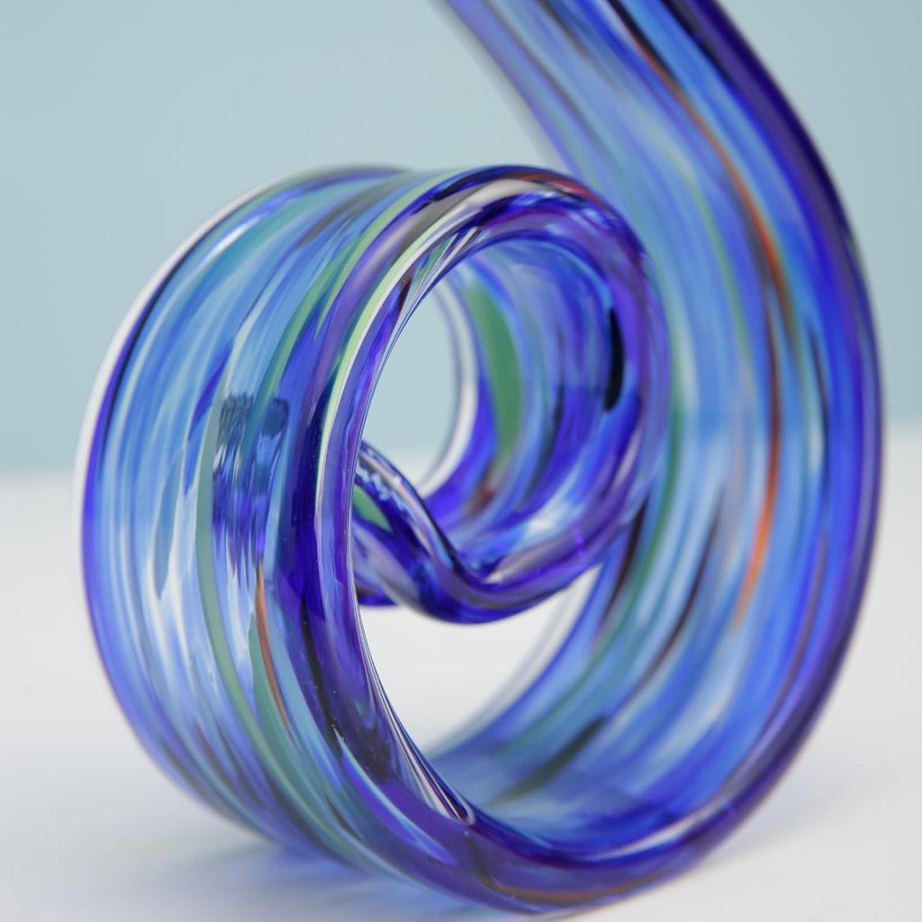 11.4" Tall Hand Blown Glass Sculpture, Murano Style Art Glass Figurine, Modern Coastal Home Decor Accent for Shelf