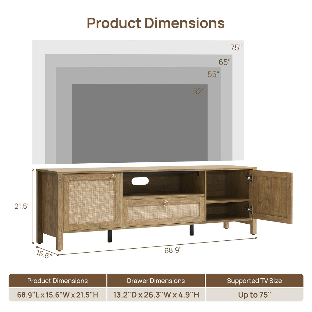 69" Rattan TV Stand with Storage