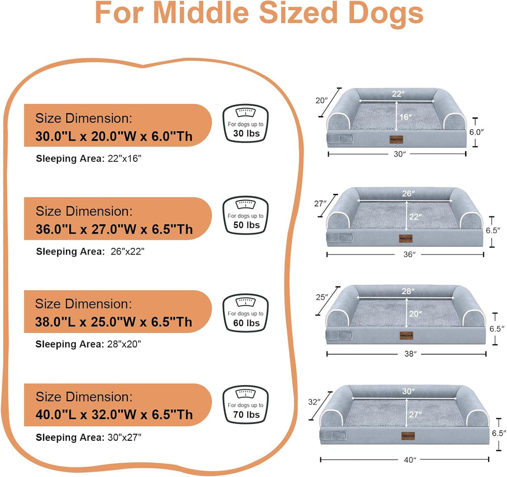 Large Dog Bed Orthopedic Washable: Beds Bolster XL Bed Large Big Dogs Memory Foam Couch Sofa Waterproof with Removable