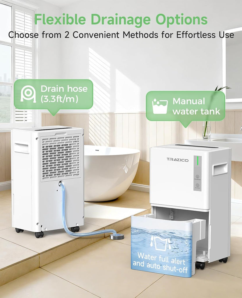 1500 Sq.ft Dehumidifier for Basement, 21 Pint Quiet Dehumidifiers for Home with Drain Hose, Smart Humidity Control