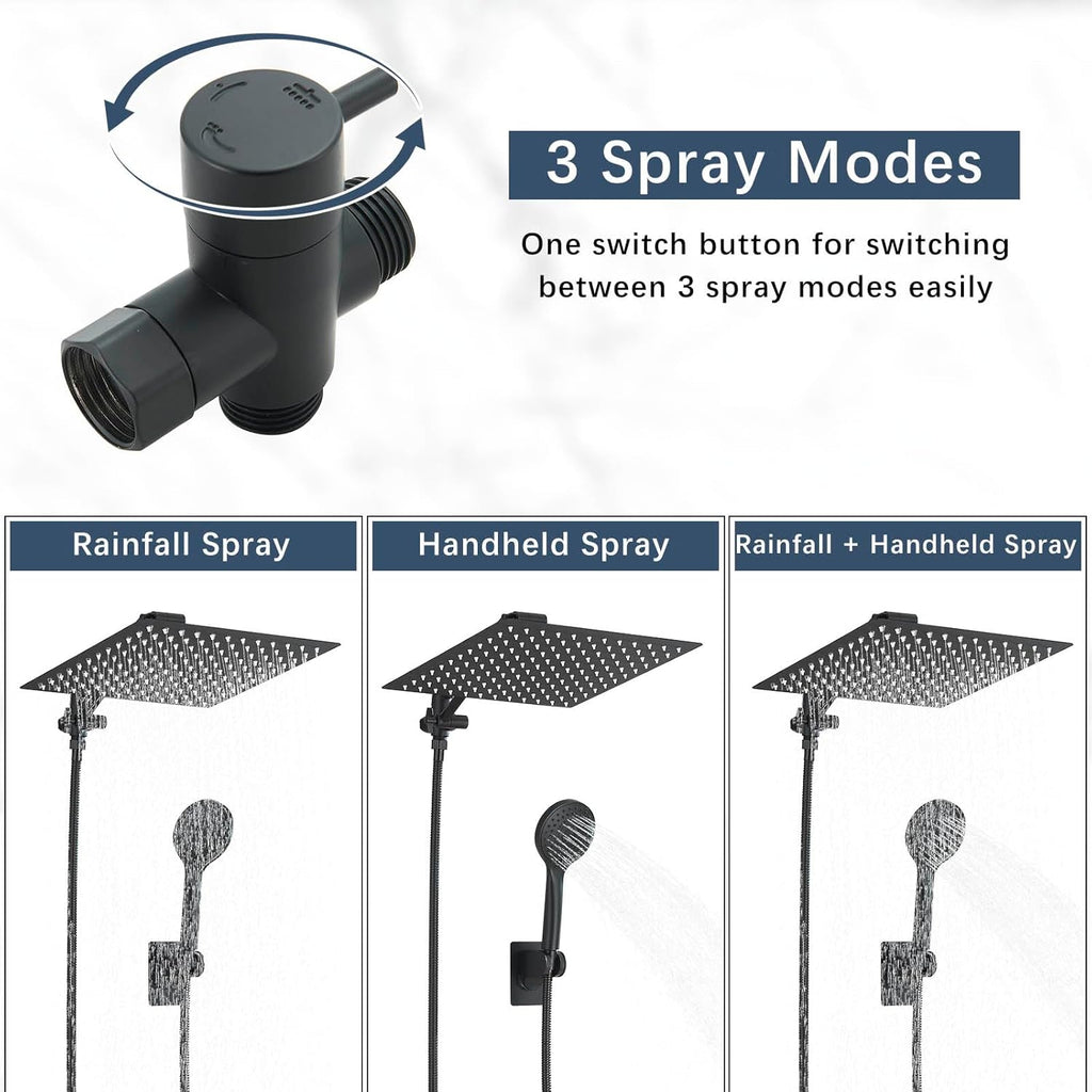 AlenArt 10 inch Rainfall Shower Head Stainless Steel Black