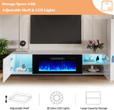 Floating Wall-Mounted Fireplace TV Stand with 40 Inch Electric Fireplace, Mirrored Entertainment Center, Modern LED Lighting for TVs up to 90 Inches, White