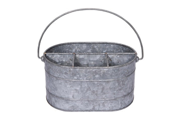 Galvanized Metal Storage Caddy with 4 Compartments and Handle, Grey
